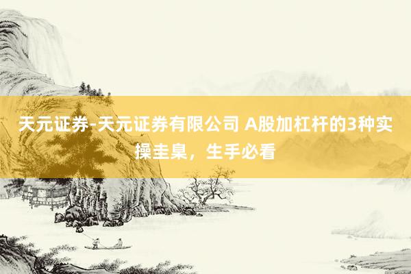 天元证券-天元证券有限公司 A股加杠杆的3种实操圭臬，生手必看